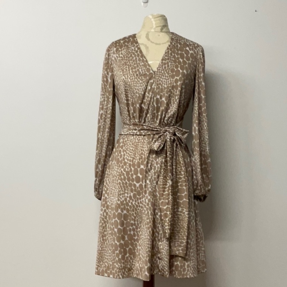 Vintage Carlyle Beige/Cream Animal Print Long Sleeve Dress Size NA
